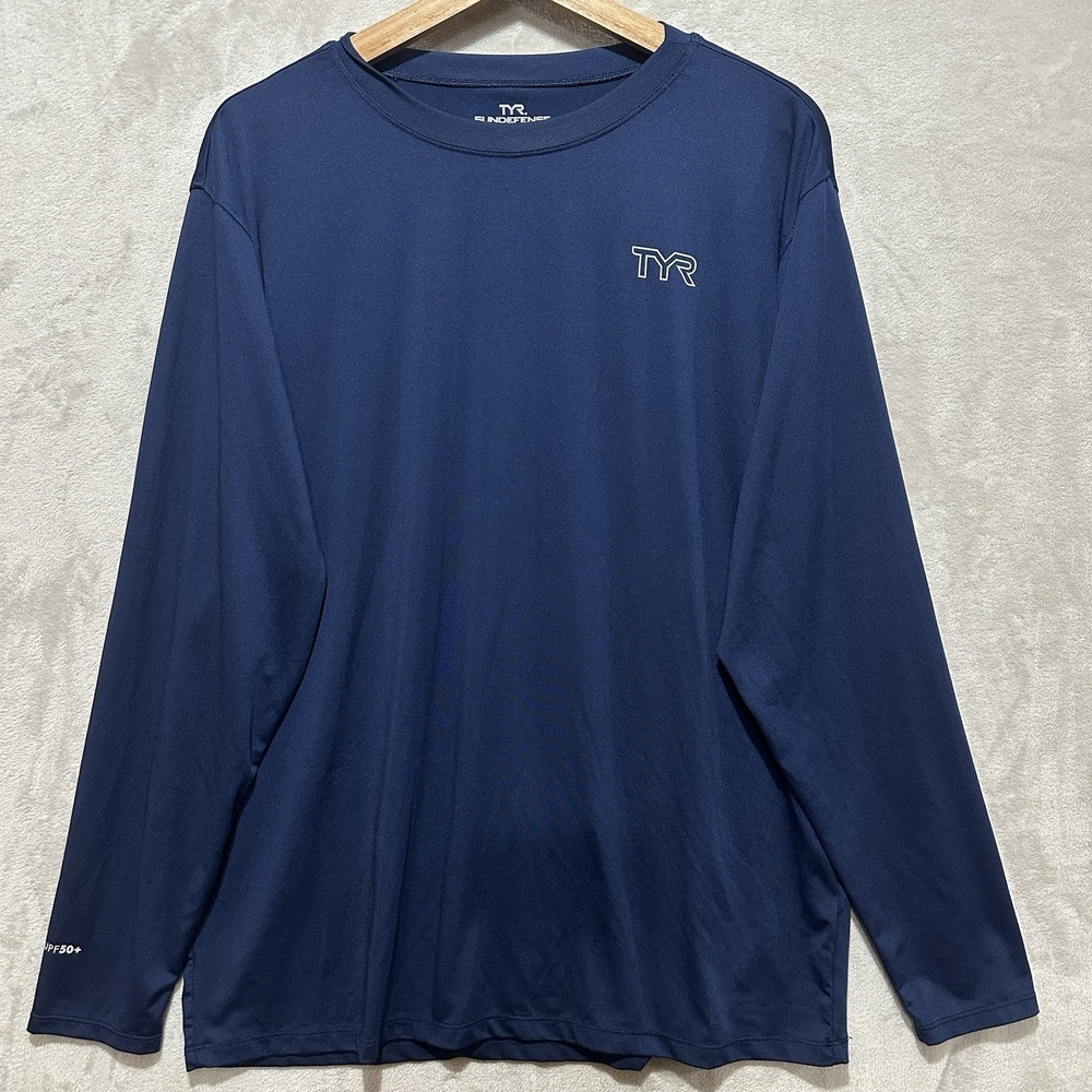 TYR SUNDEFENSE‎ Men's M Blue Long Sleeve Shirt Lightweight Crewneck Quick Dry